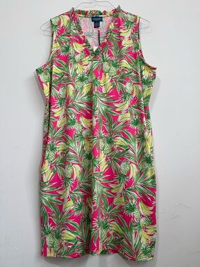 NWT Caribbean Joe Sz XL Pineapple Shift Dress Sleeveless UPF Sun Protection 50+
